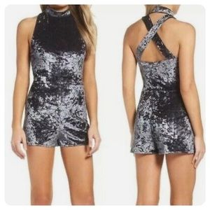 BB Dakota Blue Velvet Romper Large